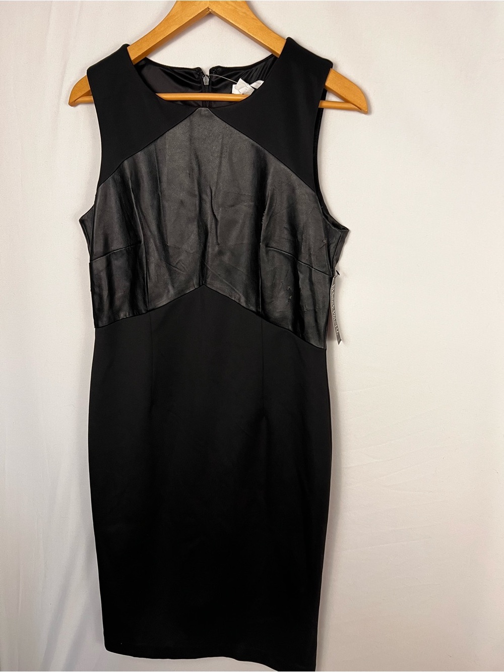 New York & Company Black PartFaux-Leather Panel Sheath Dress